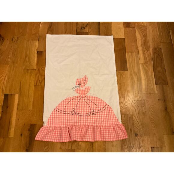 Vintage Handmade Pillowcase – Southern Belle Appliqué & Embroidery Pink Gingham - Picture 1 of 3